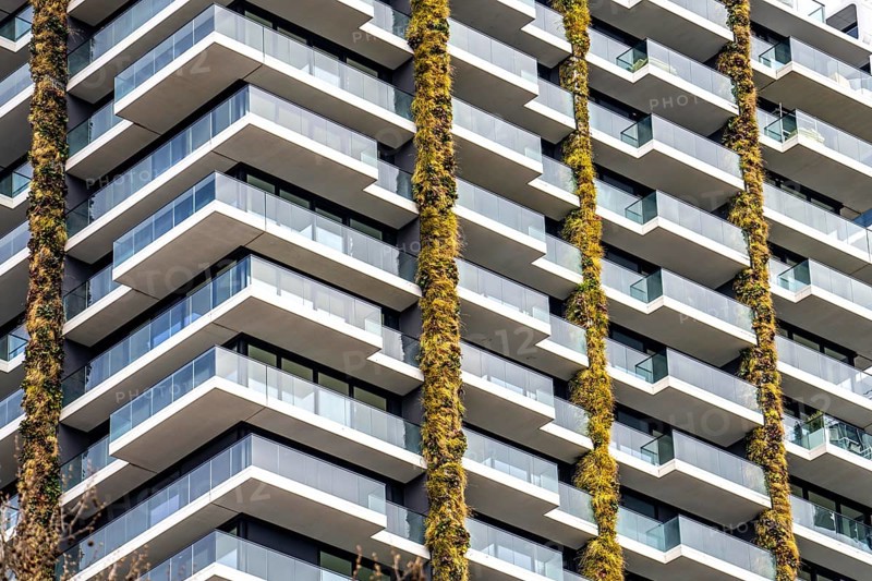 Facade of the Eden Tower on Europa-Allee in Frankfurt am Main, green facade, residential building, apartment building, Hesse, Germany, Europe