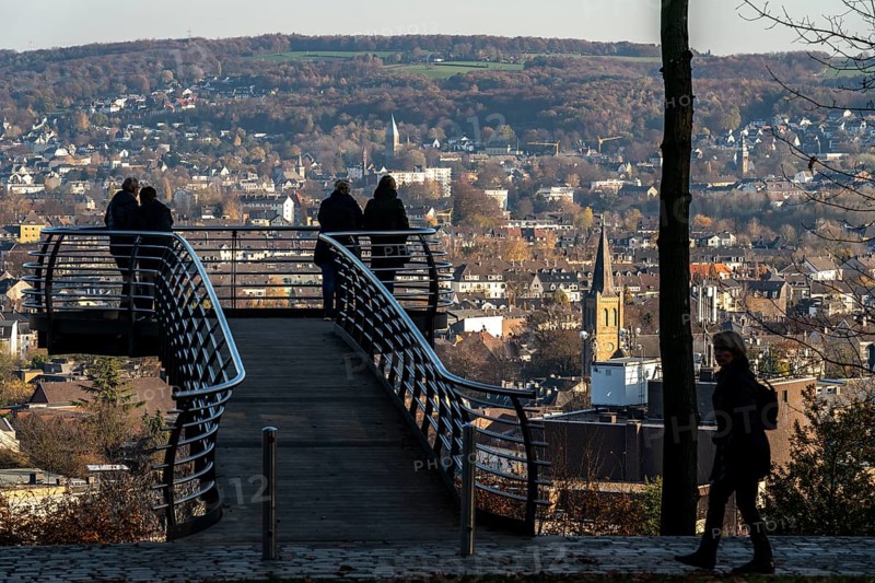 The Nordpark in Wuppertal, Skywalk viewing platform, view over the districts of Barmen and Oberbarmen, Wuppertal, North Rhine-Westphalia, Germany, Europe