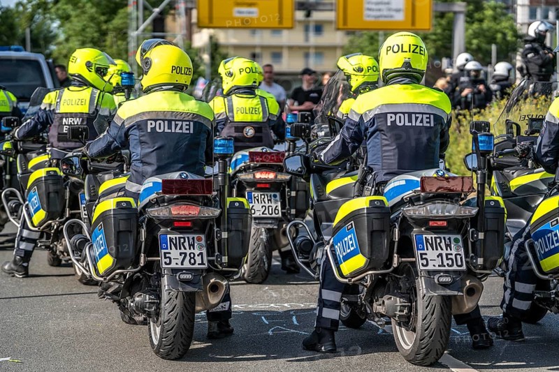 Police officers, police motorbikes, in action at the demonstration against the AFD party conference in Essen, North Rhine-Westphalia, Germany, Europe