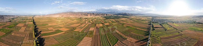 Aerial view, Cultivated fields, Agriculture, Landscape, Kyrgyzstan, Asia