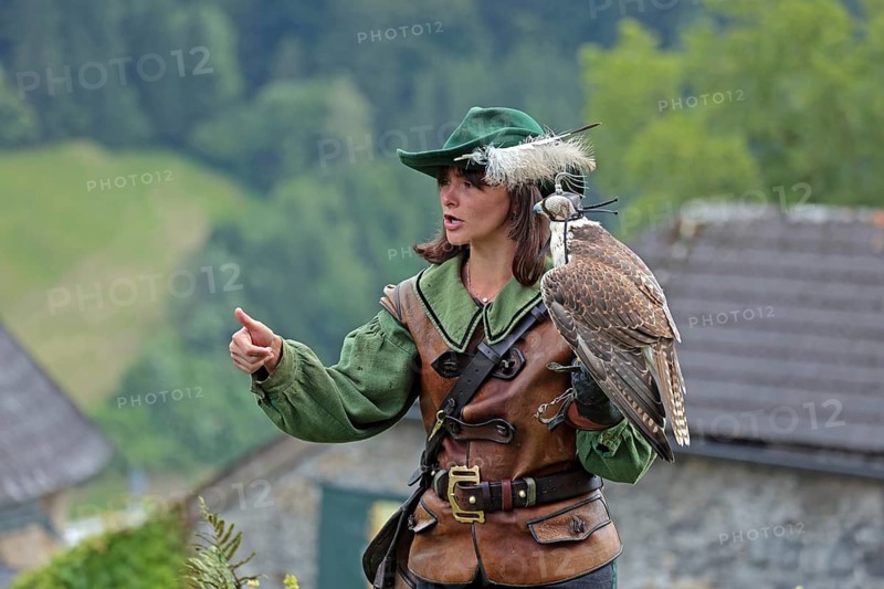 Female falconer at Hohenwerfen Castle, Salzburger Land, Austria, Europe