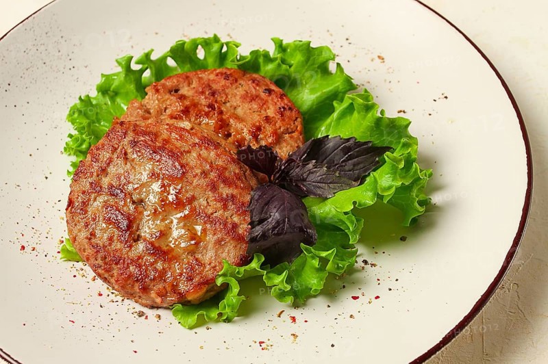 Fried beef patties, top view, no people