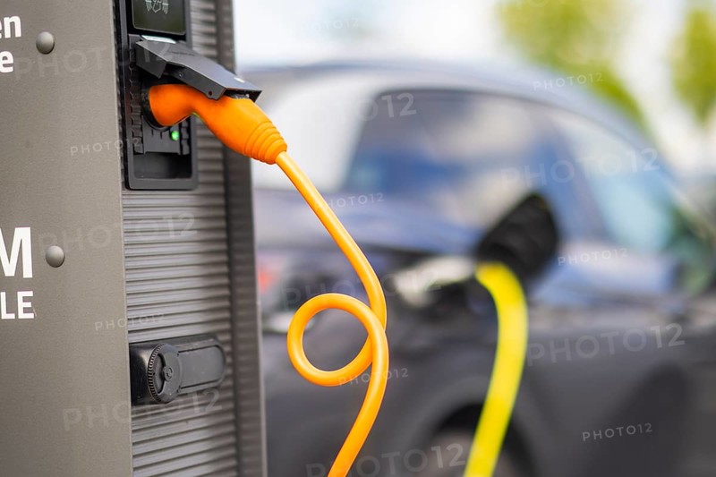 Electric cars at charging stations, Dresden, Saxony, Germany, Europe