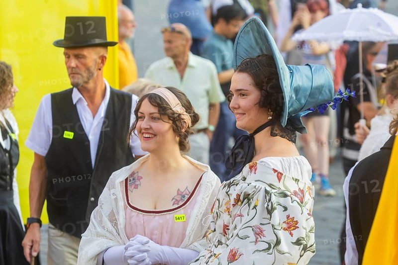 Dresden celebrated the 250th birthday of Caspar David Friedrich with a birthday party and a big city bet between Greifswald and Dresden, The Romantic's Duell. In Dresden 2033 people appeared in disguise and in Greifswald 2241, so Greifswald won the bet, city bet on the Neumarkt, Düll der Romantiker, Dresden, Saxony, Germany, Europe