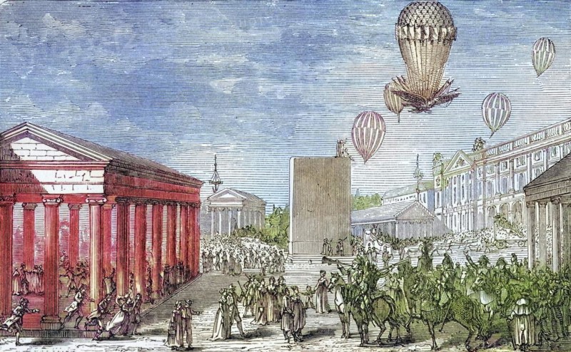 Coronation celebration of Napoleon I in Paris, France, 16 December 1804, Coronation fete of Napoleon I in Paris France 16 December 1804 From the book Wondeful Balloon Ascents or The Conquest of the Skies published c 1870, Historic, digitally restored reproduction from a 19th century original, Record date not stated, Europe