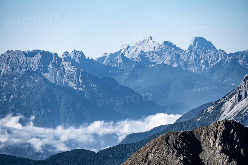 View from the Carnic main ridge to the Sesto Dolomites, Carnic Alps, Carinthia, Austria, Europe