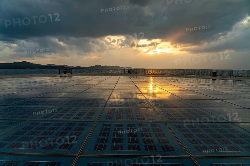 Artwork and solar installation Greeting to the sun at sunset, Zadar, Croatia, Europe