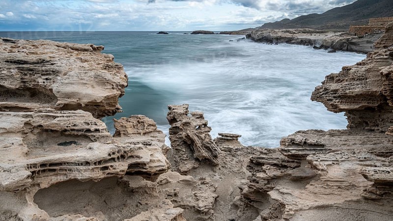 Playa Los Escullos, Cabo de Gata, Los Escullos, Playa del Arco, El Arco beach, Cabo de Gata-Nijar Natural Park, Almeria, Andalusia, Spain, Europe