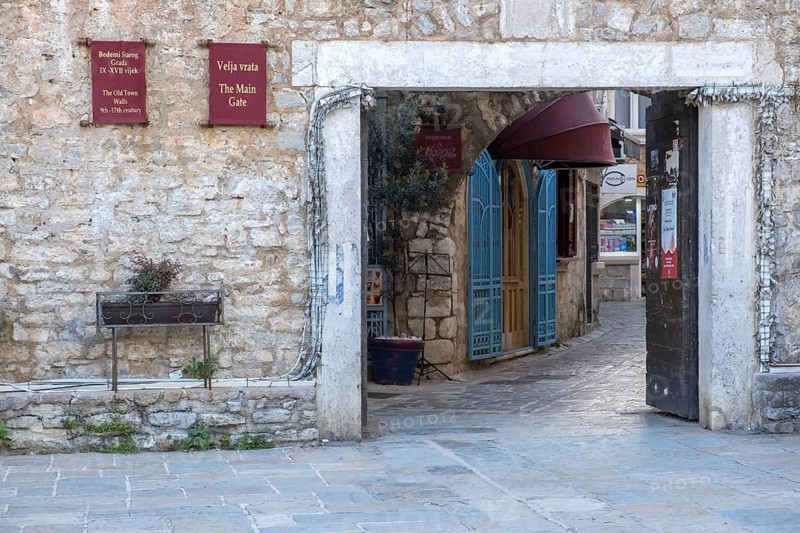 The main gate in the city wall of Budva, Montenegro, Balkans, Europe