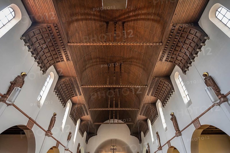 Wooden vault of St Otto's Church, built from 1912 to 1914 in Art Nouveau style, Siechenstraße 61, Bamberg, Upper Franconia, Bavaria, Germany, Europe