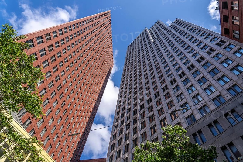 High-rise buildings in the city centre near the central station, Skyline, in the city centre of The Hague, Netherlands