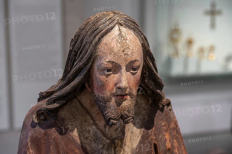 Head of Christ, detail of the Palmesel, wooden figure from around 1520, Diözesan Museum, . Rottenburg, Baden-Württemberg, Germany, Europe