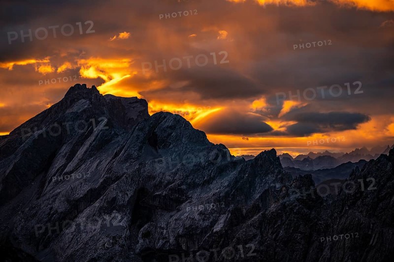 Montafon mountains with dramatic cloudy sky at sunrise, Tschagguns, Rätikon, Montafon, Vorarlberg, Austria, Europe