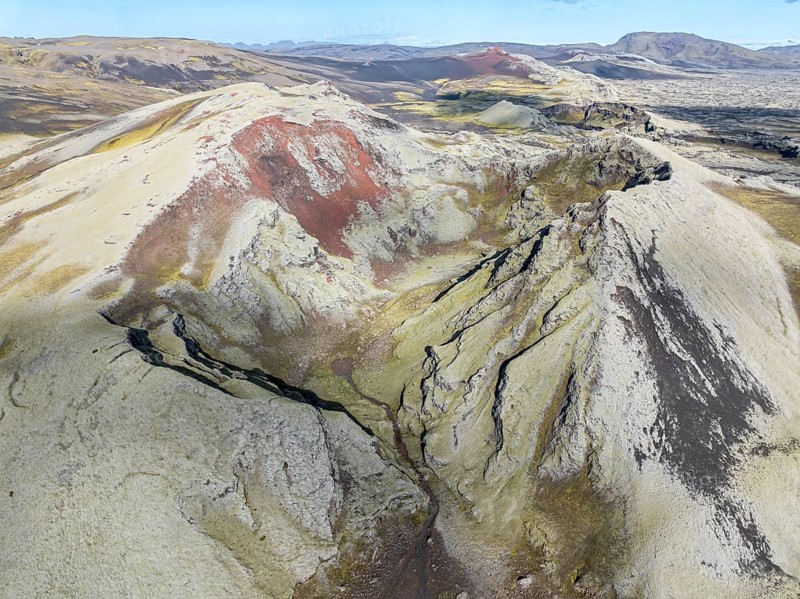 Moss-covered Laki crater or Lakagígar, series of craters, aerial view, interior highlands of Iceland, Suðurland, Iceland, Europe