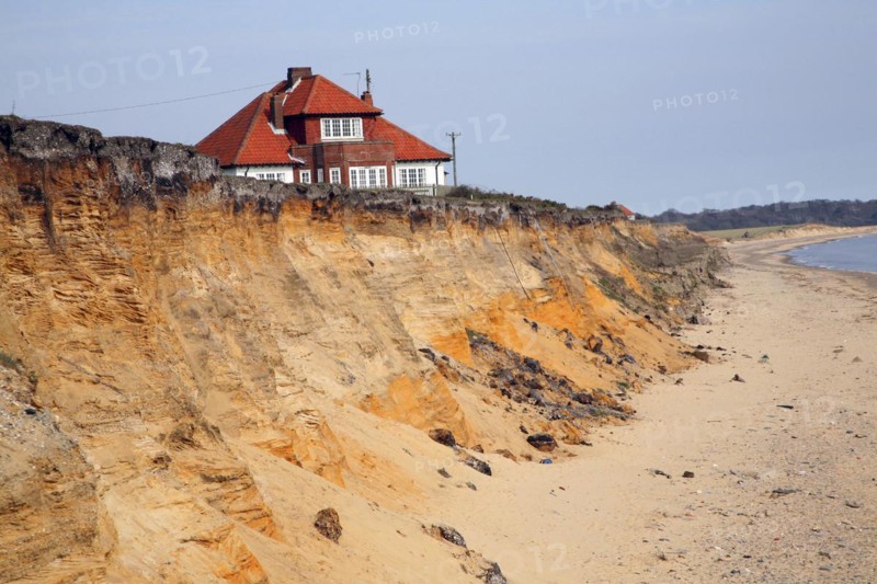 House on cliff top subsequently demolished in March 2011 because of coastal erosion, Easton Bavents, Suffolk, England, United Kingdom, Europe
