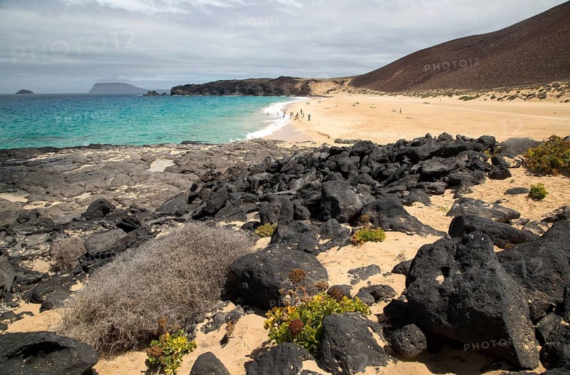 Sandy beach Playa de las Conchas, Graciosa island, Lanzarote, Canary Islands, Spain, Europe