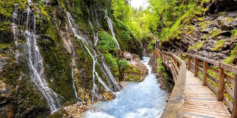 Wimbach Gorge in the Bavarian Alps Panorama in Ramsau near Berchtesgaden, Germany, Europe