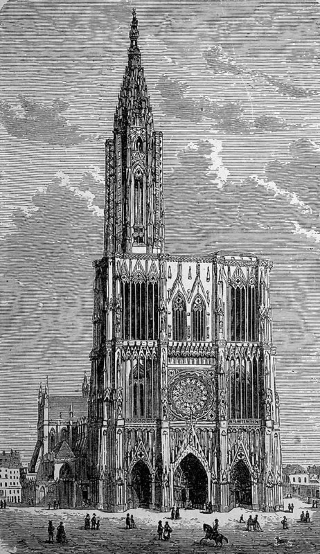 The cathedral in Strasbourg, Alsace, France, in 1885, Historical, digital reproduction of an original from the 19th century, Europe