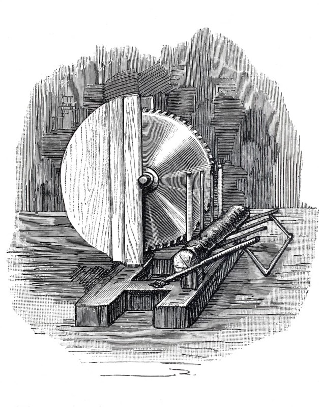 Exhibition on accident prevention in Berlin 1889, circular saw with safety device, digital reproduction of an original from the 19th century, historical