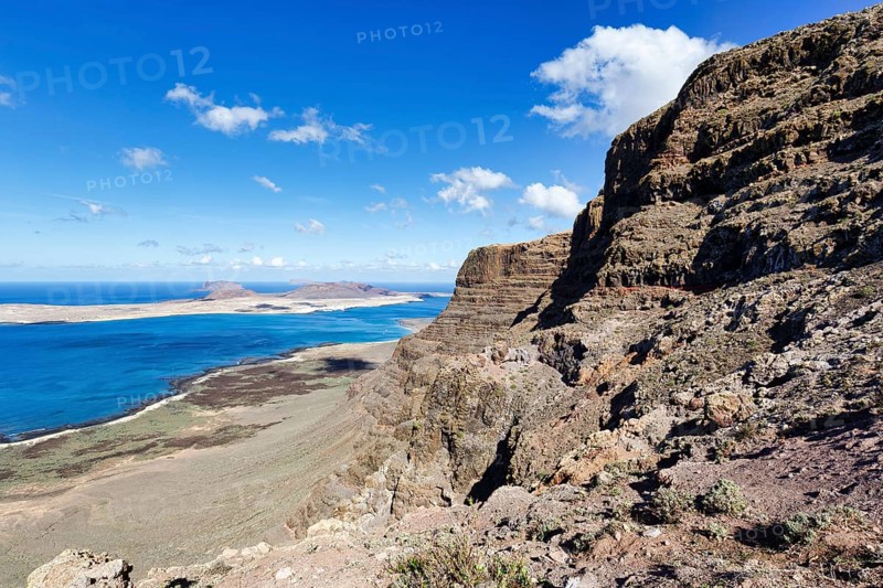 Risco de Famara cliff, view of the island of La Graciosa, Lanzarote, Canary Islands, Spain, Europe