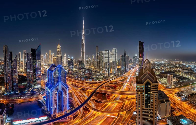 Dubai skyline at night, Burj Khalifa tallest building in the world, United Arab Emirates, Asia