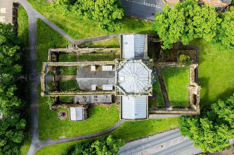 All Saints Church in Pontefract from a drone, West Yorkshire, England, United Kingdom, Europe