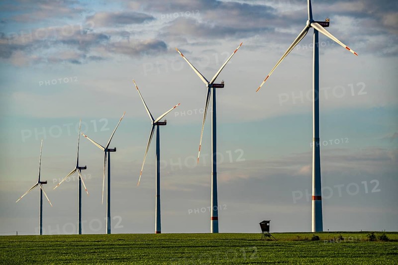 RWE wind farm near Bedburg, at the Garzweiler opencast mine, on recultivated part of the opencast lignite mine, Nordex N163 wind turbine, North Rhine-Westphalia, Germany, Europe