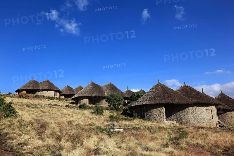 In the highlands of Abyssinia, in the Semien Mountains, landscape in Semien Mountains National Park, Semien Lodge in the national park, Ethiopia, Africa