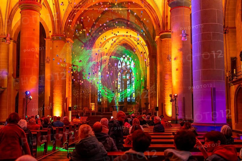 Essen Light Festival, in the city centre, light art light and blessing, in Essen Cathedral, by the artist group SilentMOD, Münster, North Rhine-Westphalia, Germany, Europe