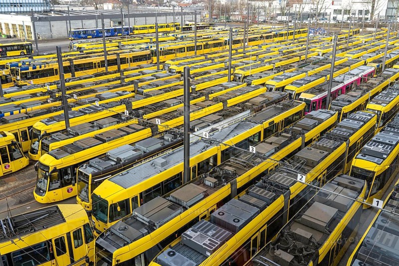 Warning strikes in local public transport, Ruhrbahn trams at the depot, VERDI union members on strike, no trains running, Essen, North Rhine-Westphalia, Germany, Europe