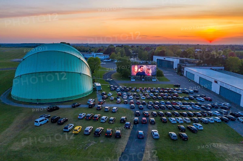 Drive-in cinema at Essen/Mülheim Airport Motor Movies, temporary film screening, at the WDL airship hangar, event in compliance with contact restrictions, effects of the corona crisis in Essen, Mülheim Germany