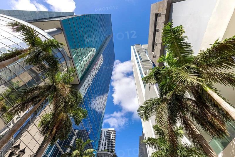 Miami downtown financial skyline and business shopping center near Biscayne bay and South beach