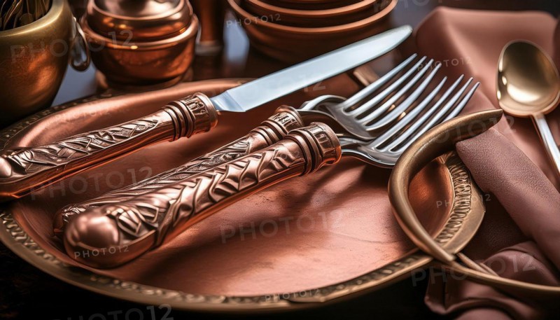 Metal, copper, cutlery and crockery made of copper