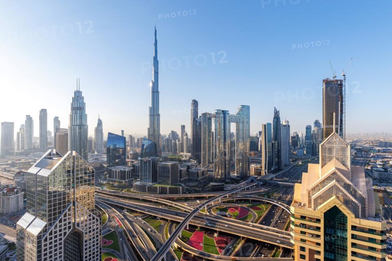 Burj Khalifa tallest building in the world from above in Downtown Dubai, United Arab Emirates, Asia