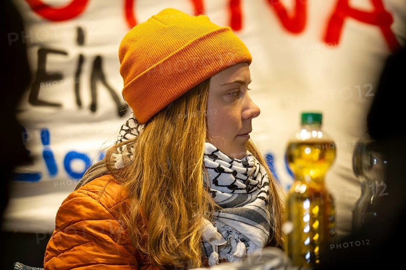 Greta Thunberg taking part in a pro-Palestinian rally on the market square in Mannheim