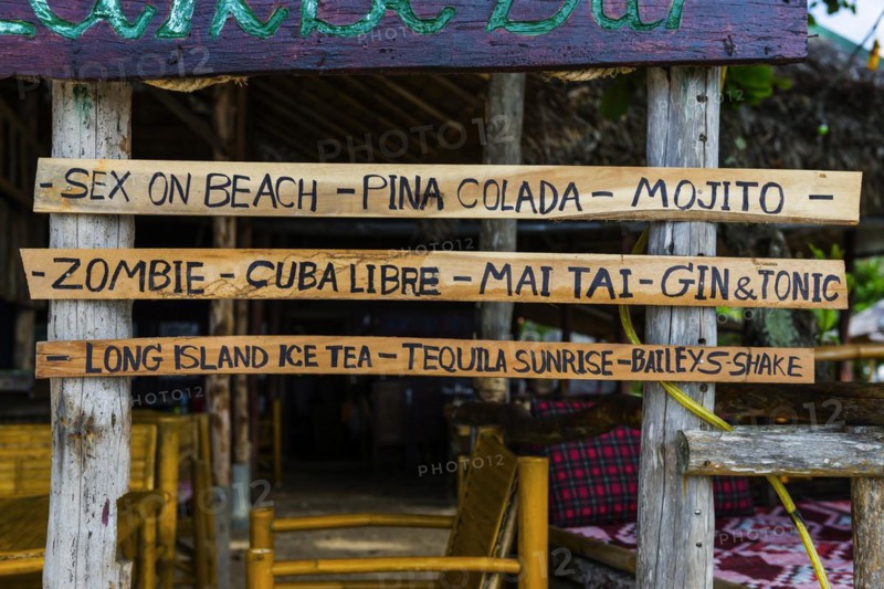 Cocktails listed in a beach bar, order, holiday, travel, service, gastronomy, bar, service, hint, sign, beach, beach holiday, drinks, listing, cocktail