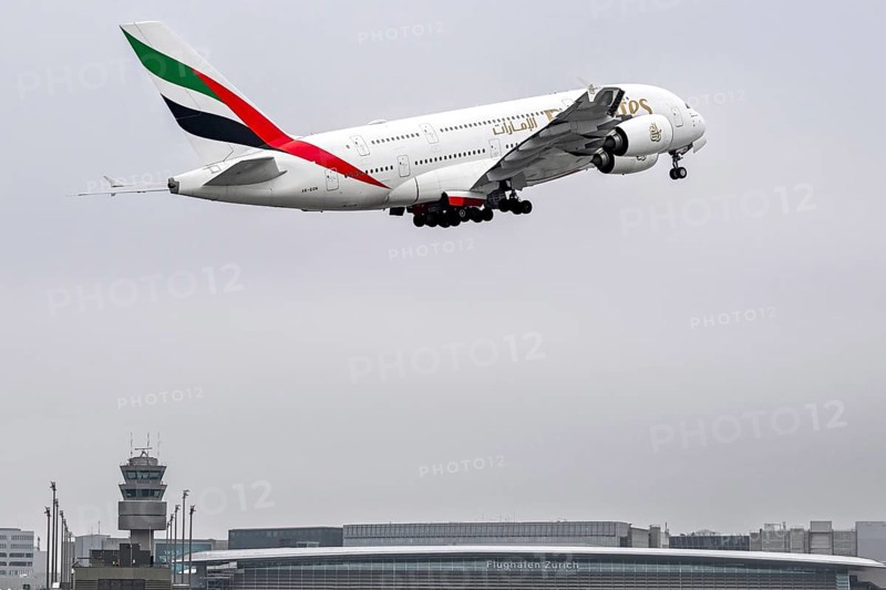 Aircraft Emirates, Airbus A380-800, A6-EON, Zurich Kloten, Switzerland, Europe