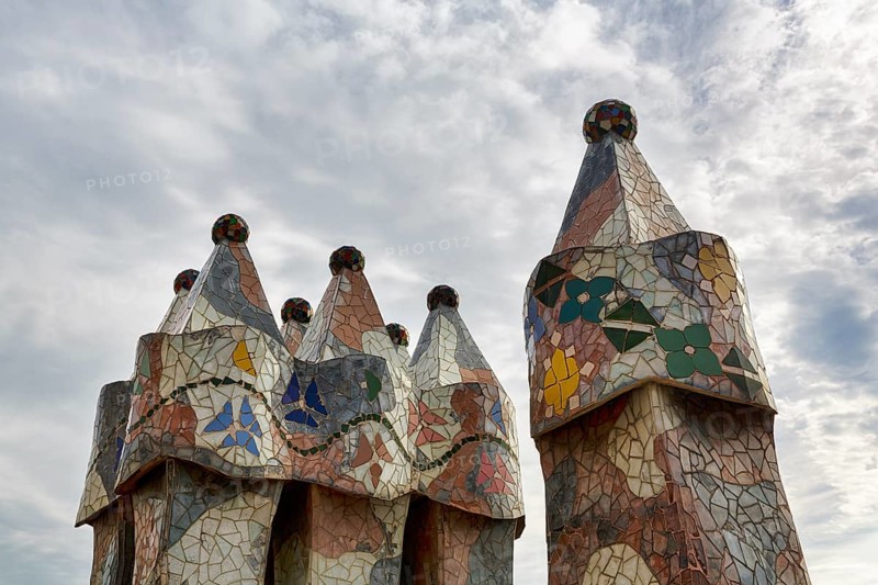 Artfully designed fireplaces, mosaics, Casa Batllo, Barcelona, Spain, Europe