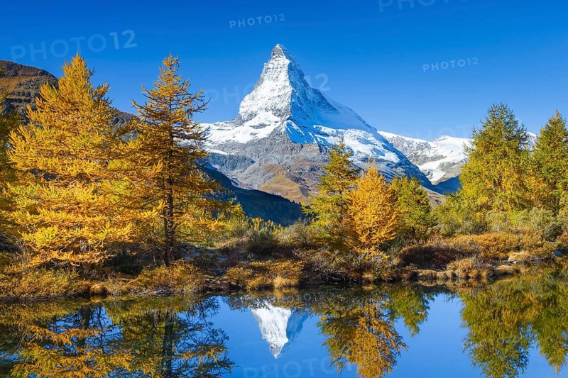 Matterhorn and Lake Grindji, Valais, Switzerland, Europe