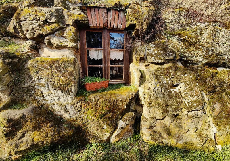 Cave flats in Langenstein, district of Halberstadt, Harz county, Saxony-Anhalt, Germany, Europe