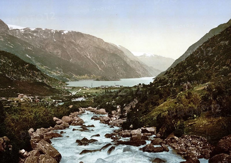 General view towards Odde, Odda, Hardangerfjord, Norway, View from 1885, Historical, digitally restored reproduction from a 19th century original, Record date not stated, Europe