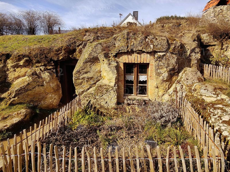 Cave dwelling in the Höhlenstrasse am Schäferberg, Langenstein cave dwellings, Halberstadt, Harz district, Saxony-Anhalt, Germany, Europe