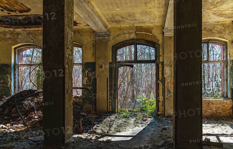 Interior view, former Alpine house on the historic site of the tuberculosis sanatorium in Beelitz, Brandenburg, Germany, Europe