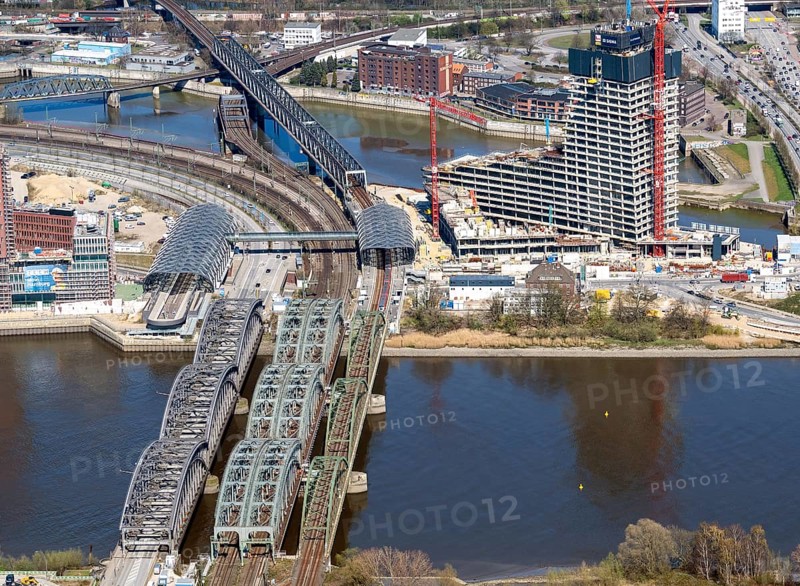 Elbtower, S-Bahn, structural damage, aerial view, Hamburg, Germany, Europe