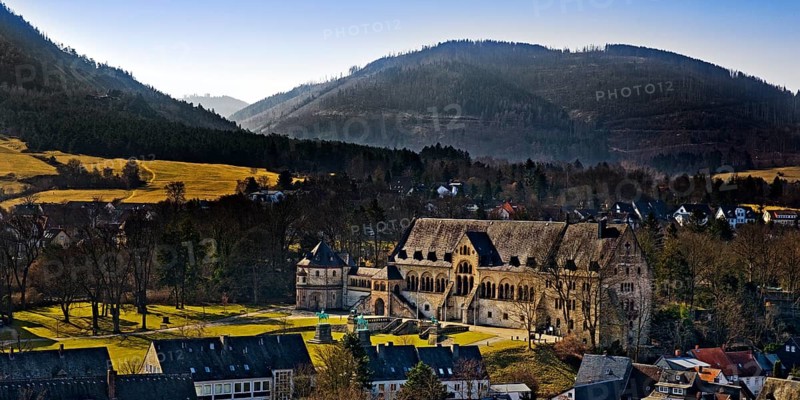 Overview with the Imperial Palace of Goslar at Rammelsberg, UNESCO World Heritage Site, Harz Mountains, Lower Saxony, Germany, Europe
