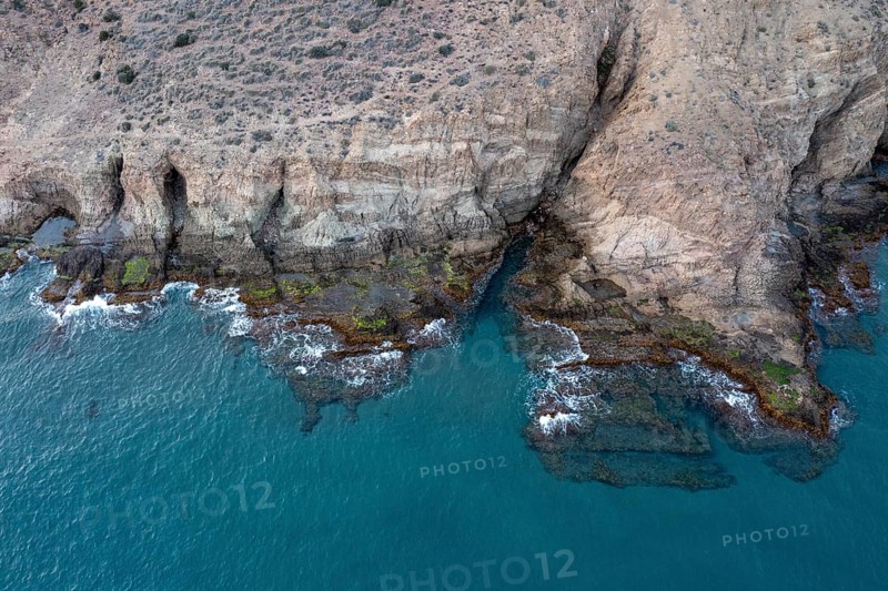 Aerial view, rocky coast, Cabo de Gata-Nijar Natural Park, Almeria, Andalusia, Spain, Europe