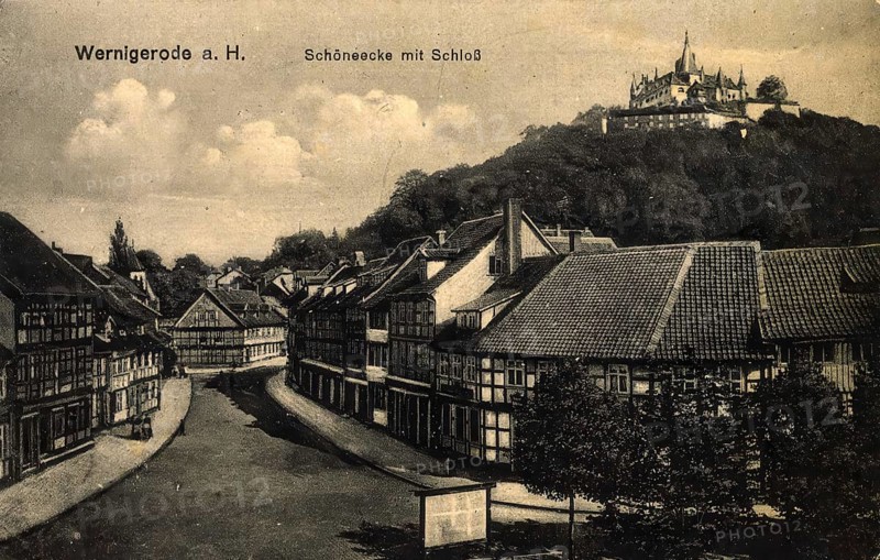Historical postcard, picture postcard, Schöneecke with castle, Wernigerode, Saxony-Anhalt, Germany, digitally enhanced reproduction of an original from around 1900, picture postcard, Europe