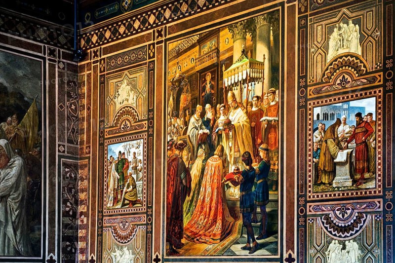 Cycle of wall paintings in the Kaisersaal Goslar in the spirit of Borussian historiography by Hermann Wislicenus, Lower Saxony, Germany, Europe