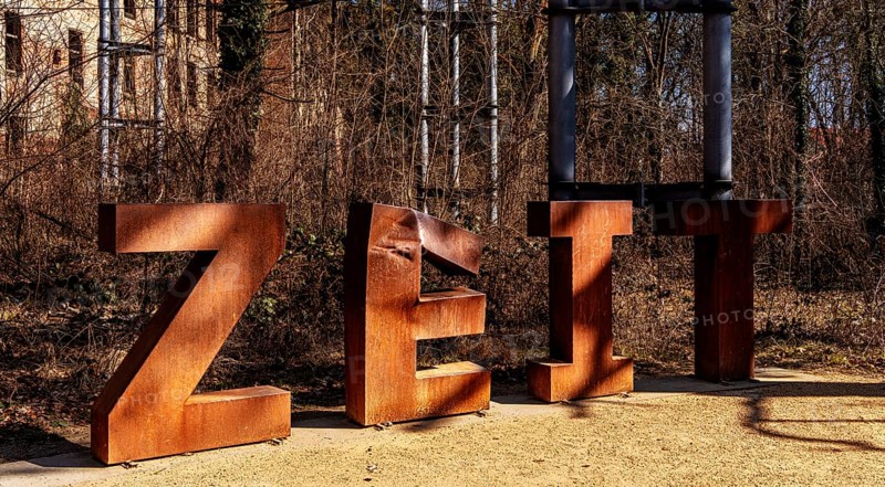 Art installation in front of the entrance to the former Alpenhaus, Historic Tuberculosis Sanatoriums in Beelitz, Brandenburg, Germany, Europe