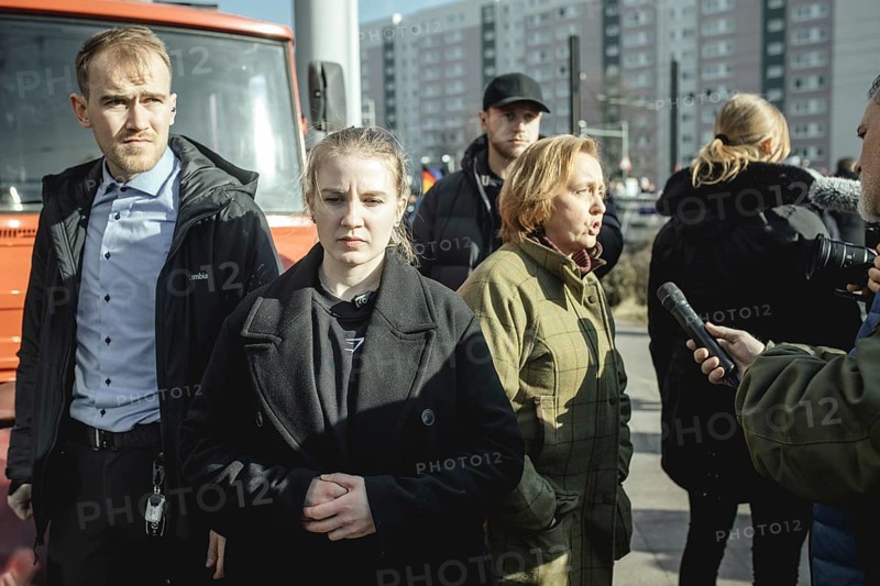 Bodyguards and Beatrix von Storch (in the background) at the final rally of Beatrix von Storch and the AfD in the Bundestag election campaign in Lichtenberg, Berlin, Germany, Europe
